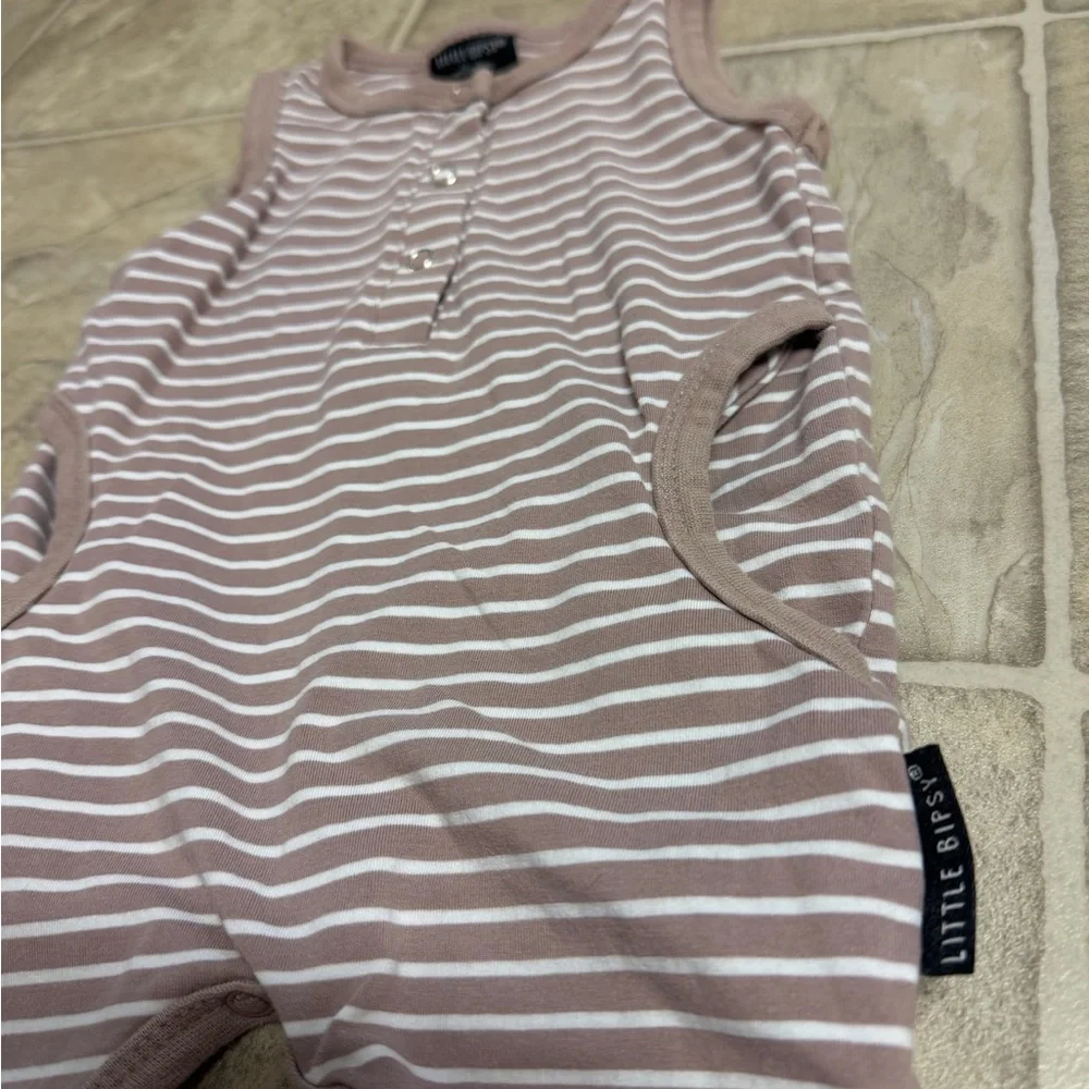 Little Bipsy Strip Tank Romper -Mauve/Tan - Picture 3 of 4